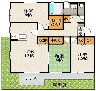 専用庭付きの１階角部屋です