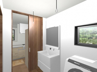 洗面所イメージ２．５帖　洗面台Ｗ９００　室内物干付です