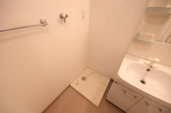 ゆったりとスペースのある洗面所